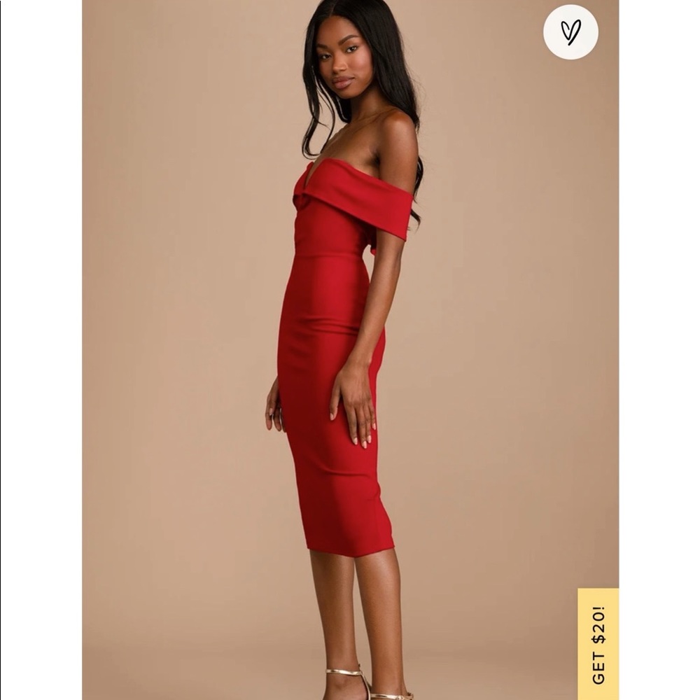 Red off the shoulder cocktail dress